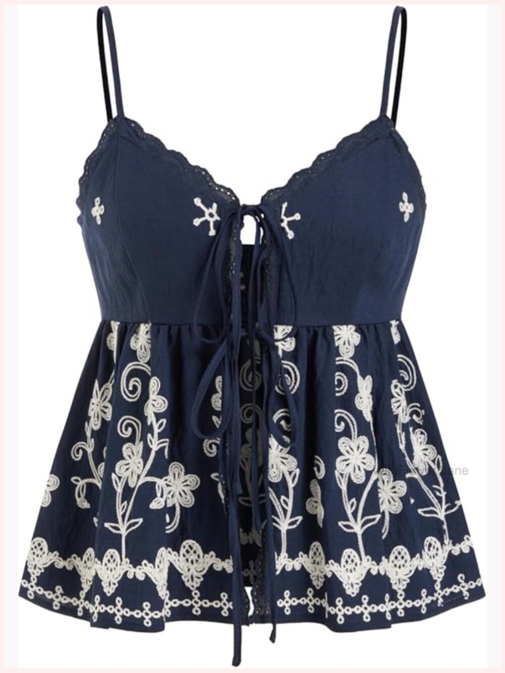 Embroidered Lace Crop Cami Top Tie Front Boho Sleeveless